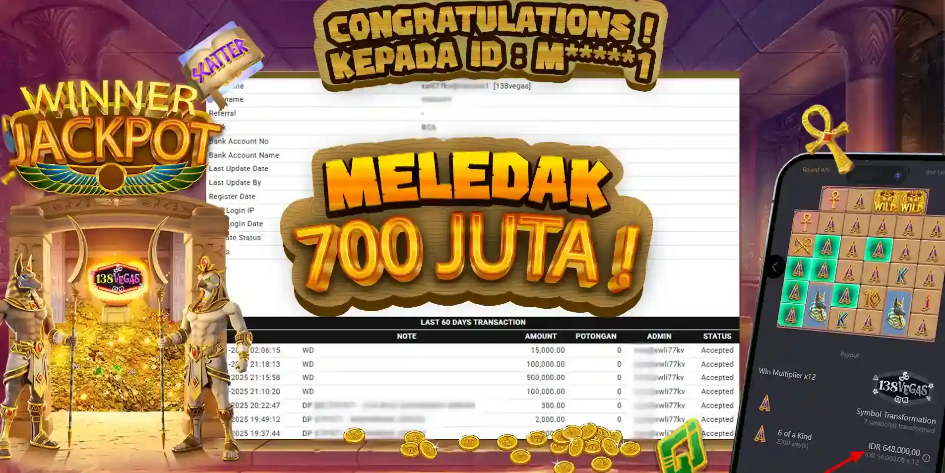 modal 3 juta wd 700 Juta di 138vegas.