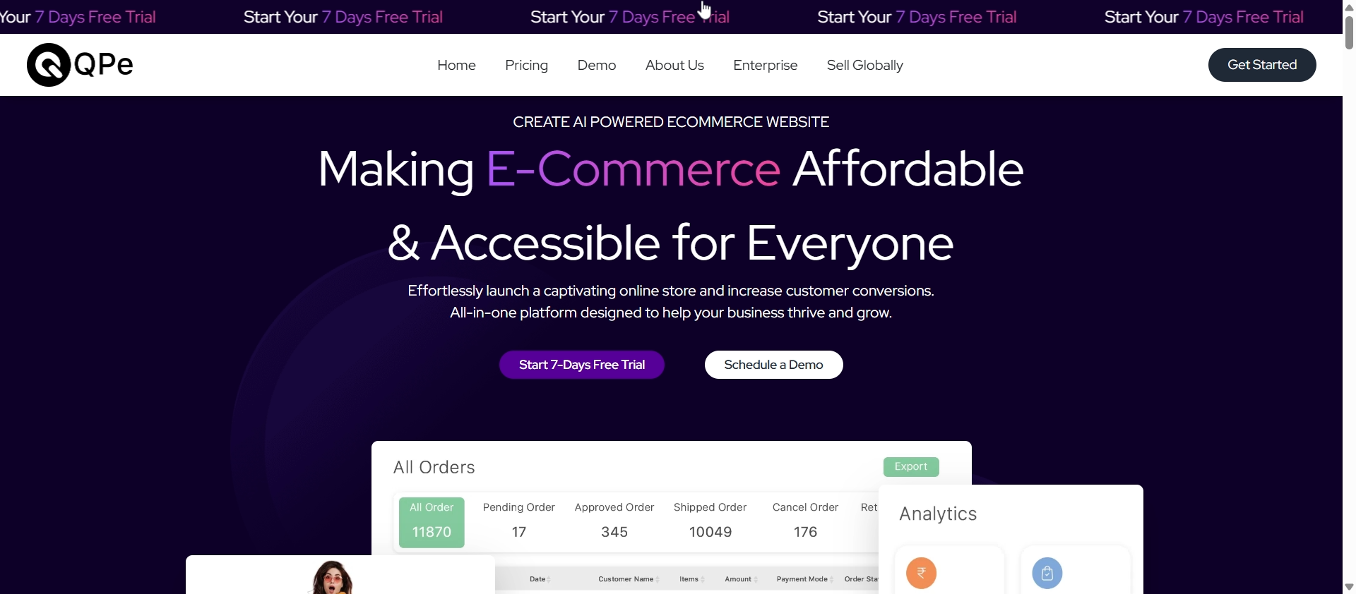 Screenshot of QPe website