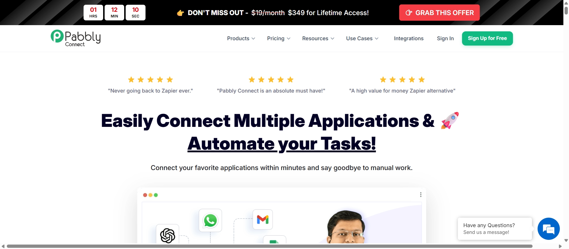 Screenshot of Pabbly Connect website