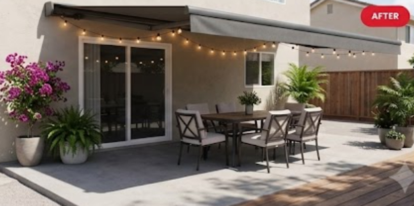 Patio after retractable awning installation by KGN Interior