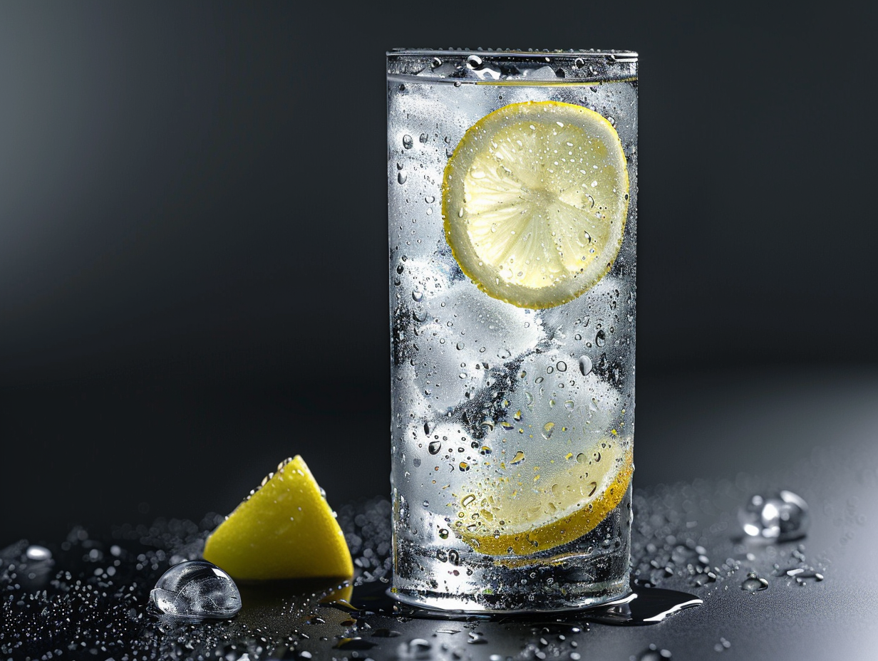 Fresh lemon soda over ice