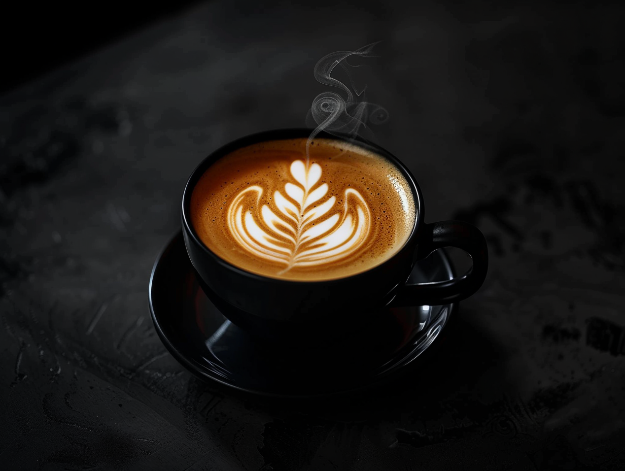 Hot coffee served in a ceramic cup