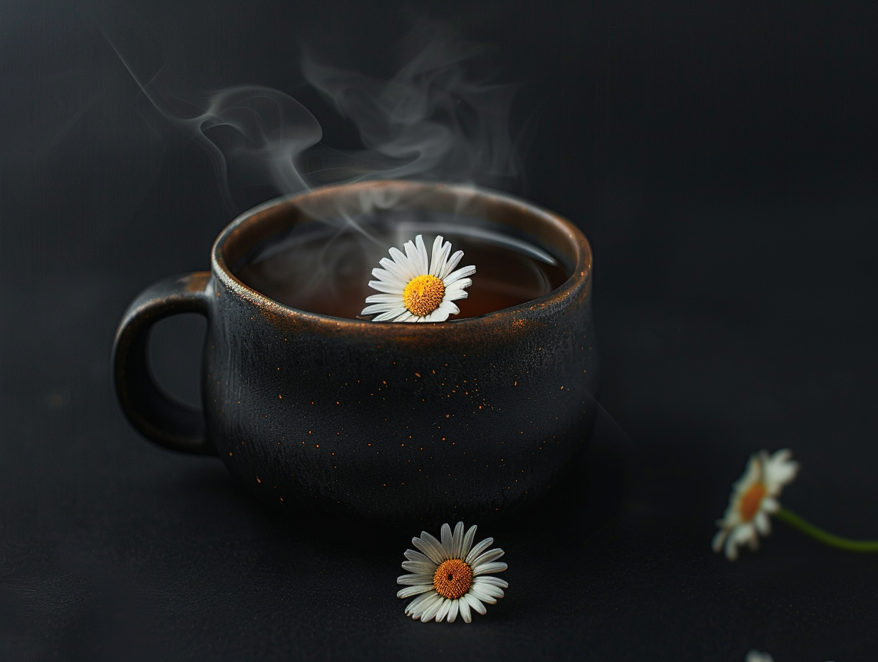 Chamomile tea in a glass cup