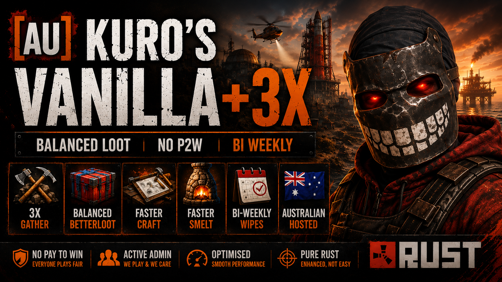Баннер сервера [AU] Kuro's Vanilla+ 3x | Balanced Loot | No P2W | Bi Weekly