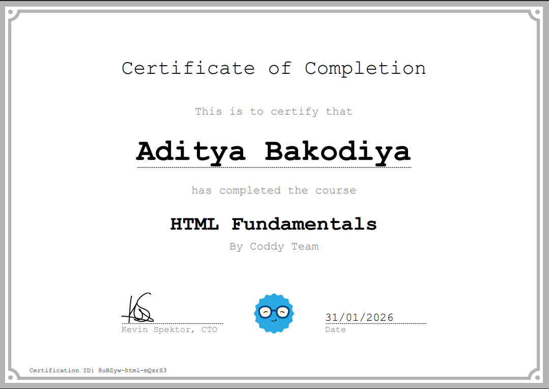 Certificate of HTML fundamental