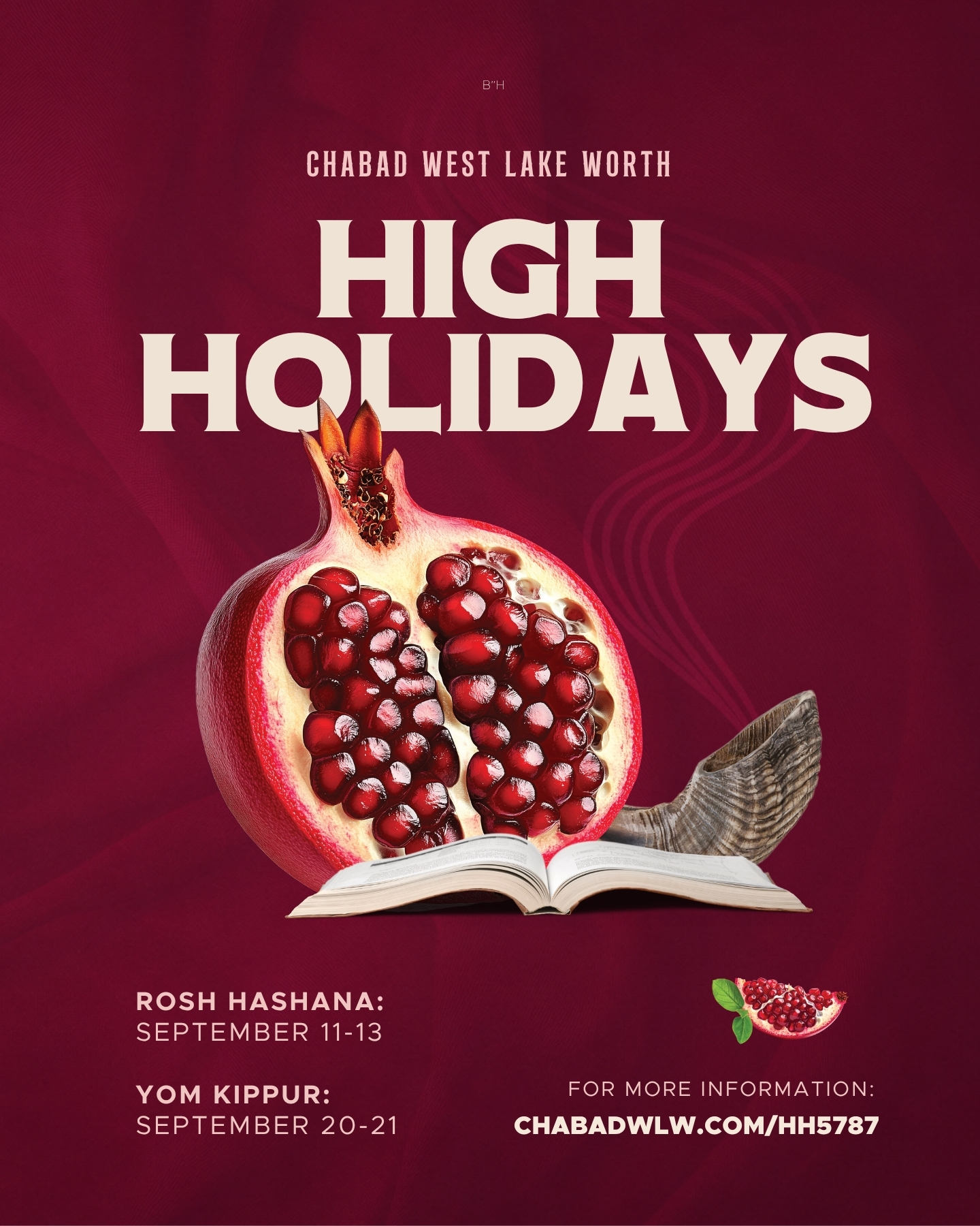 Chabad West Lake Worth High Holidays 5787 — Rosh Hashana Sept 11-13, Yom Kippur Sept 20-21