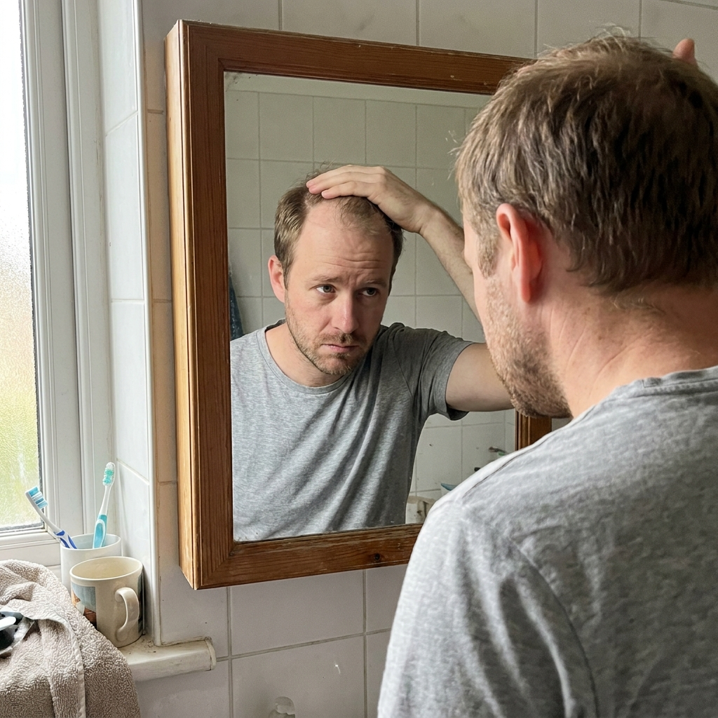 Man looking at himself honestly in the mirror