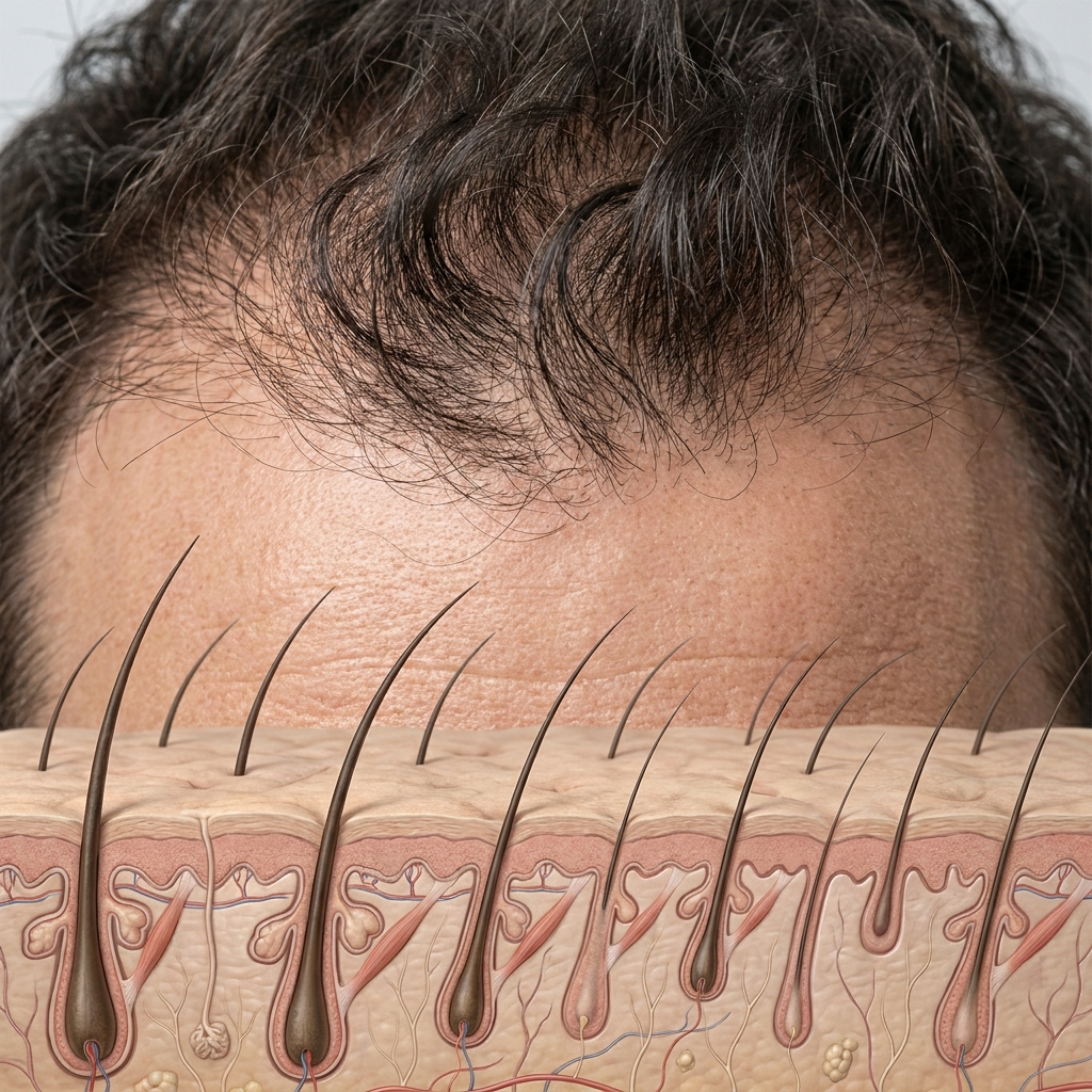 Hair follicles beneath the scalp
