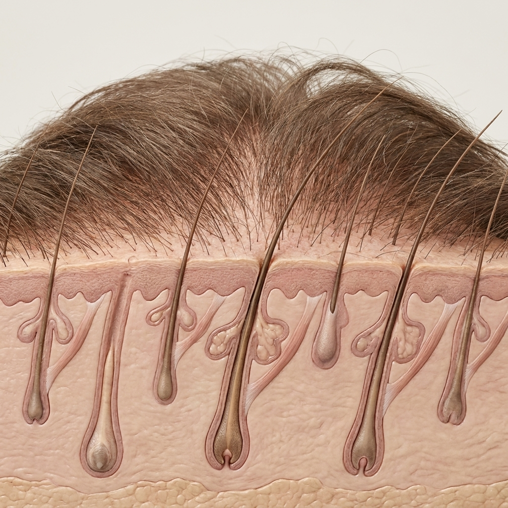 Hair follicles beneath the scalp surface