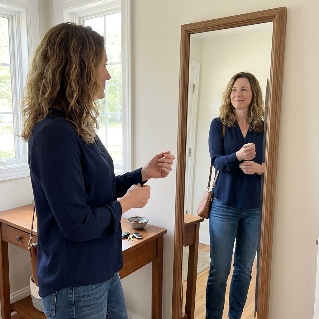 Woman feeling confident while getting ready