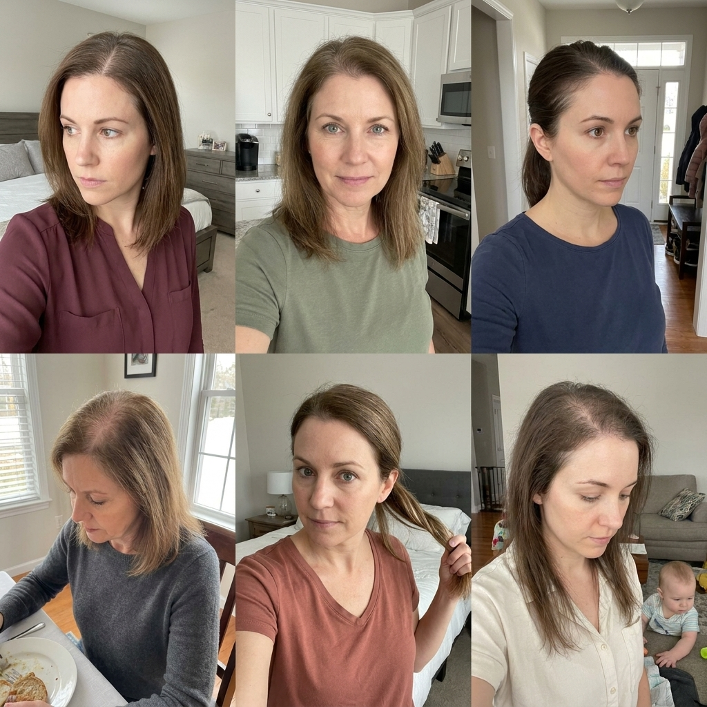 Different visible patterns of female hair thinning