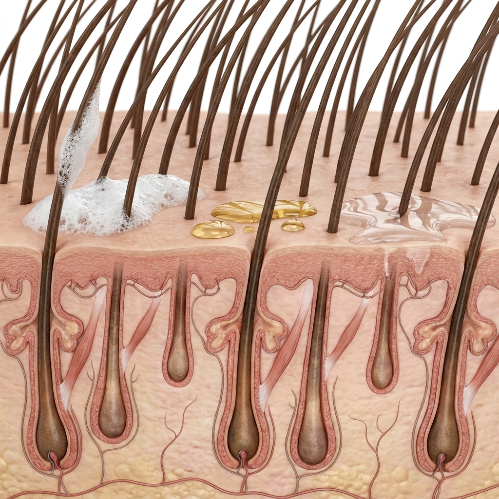 Surface hair products compared with deeper follicles