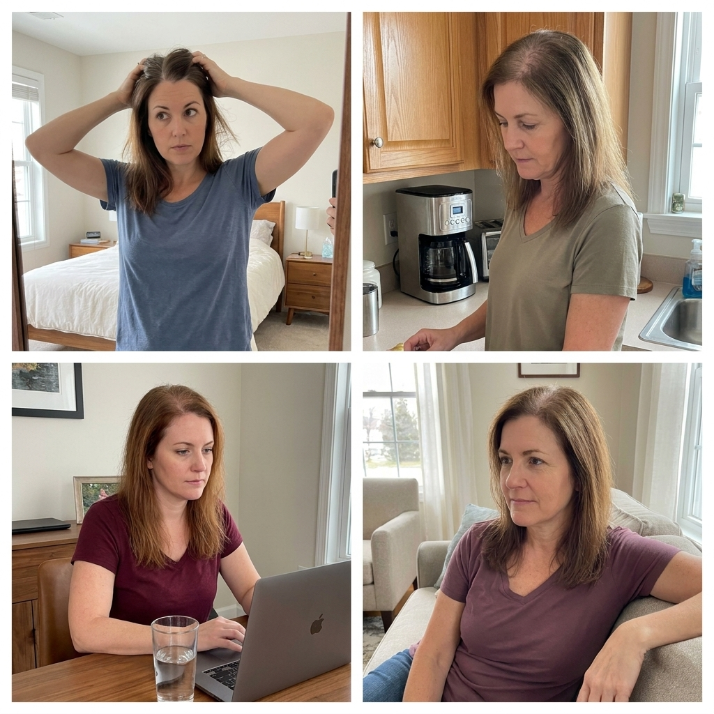 Different women experiencing different patterns of hair thinning