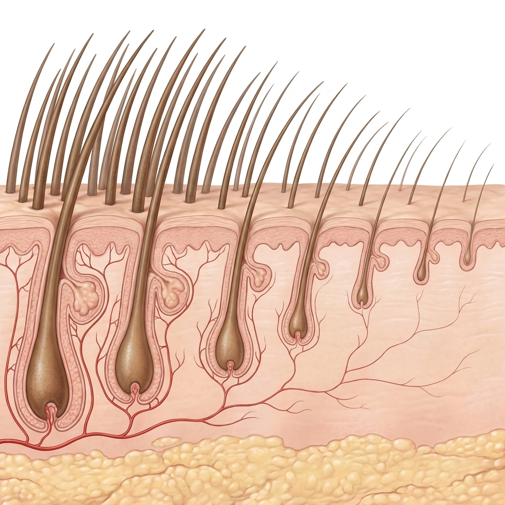 Hair follicle miniaturization beneath the scalp