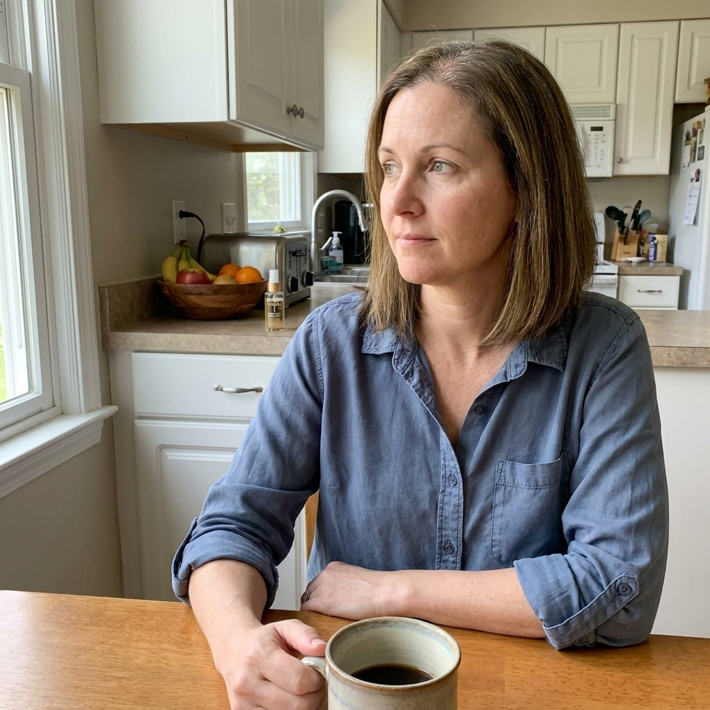 Woman reflecting calmly at home