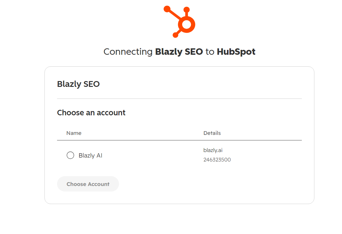 Select your HubSpot account to connect
