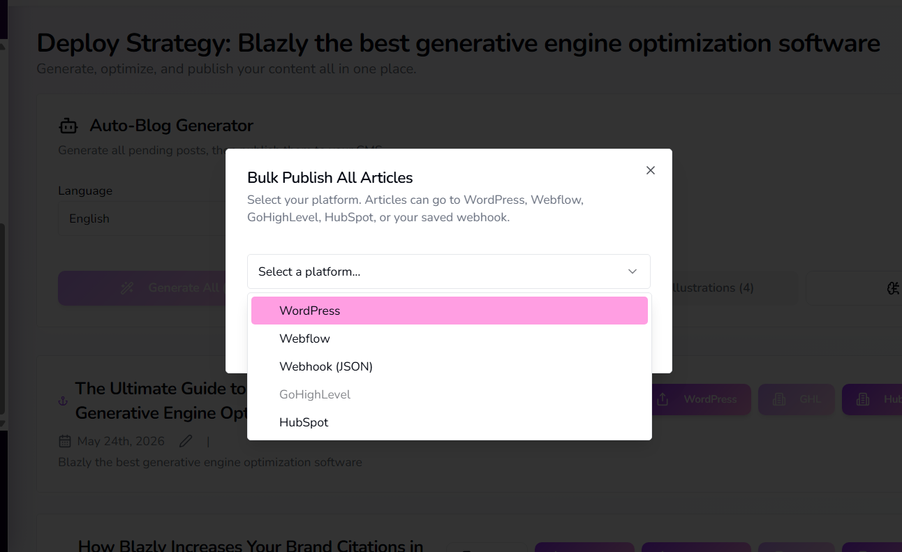 Publish all generated articles to HubSpot