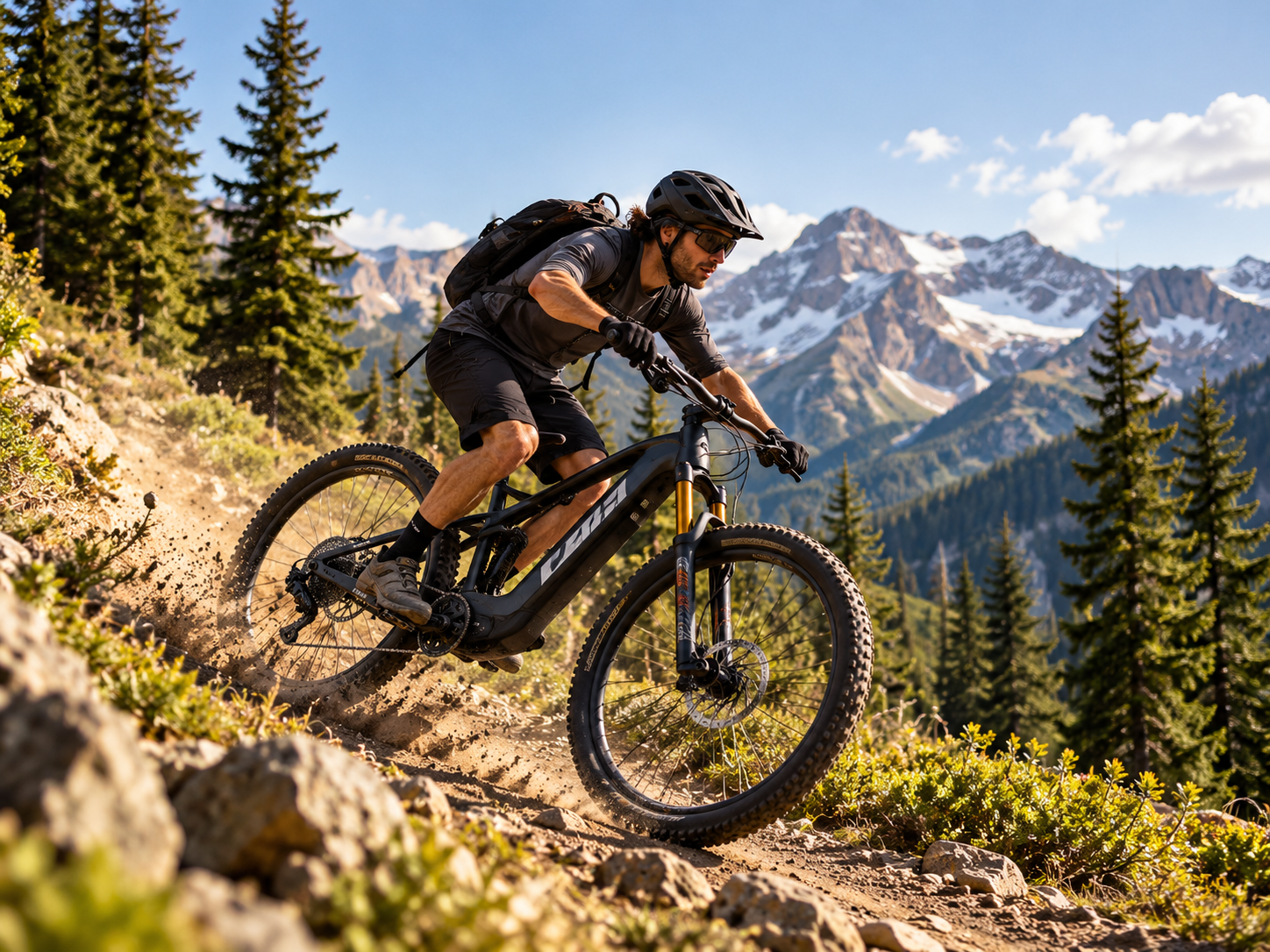Mountain e-bike rider in the forest