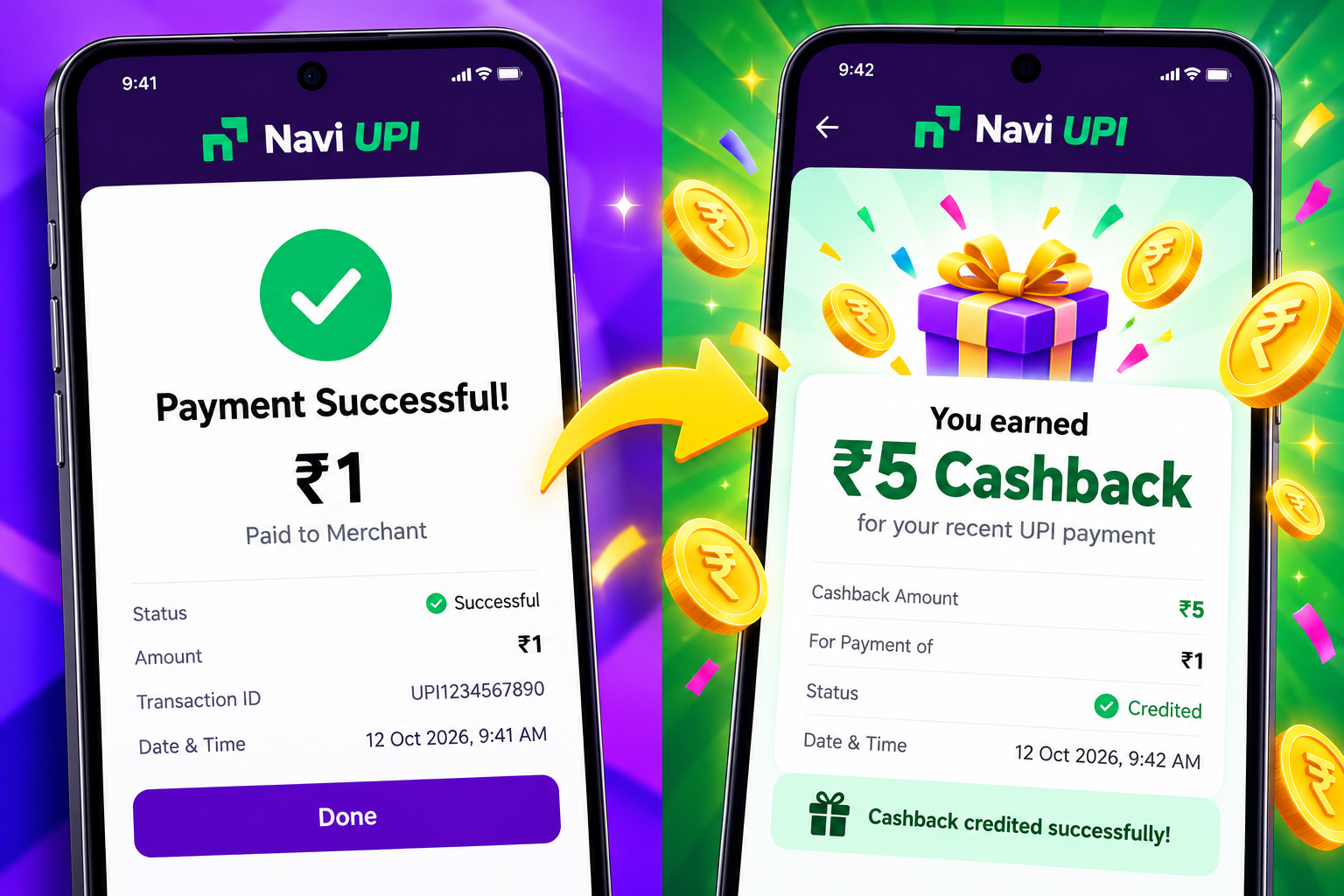 Navi UPI Successful Payment and Cashback