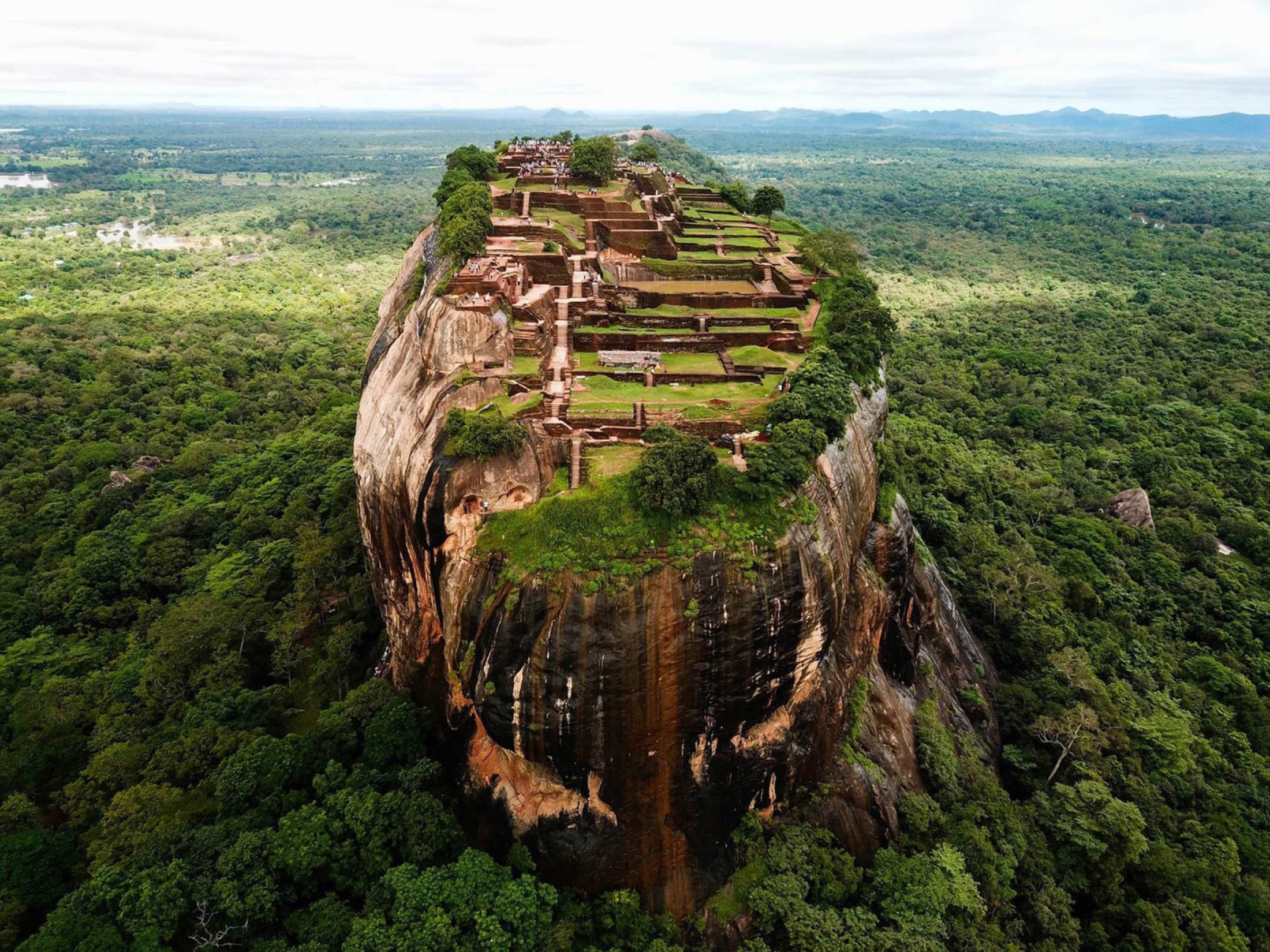 Aerial view of Sigiriya Rock rising above the forest, Sri Lanka
