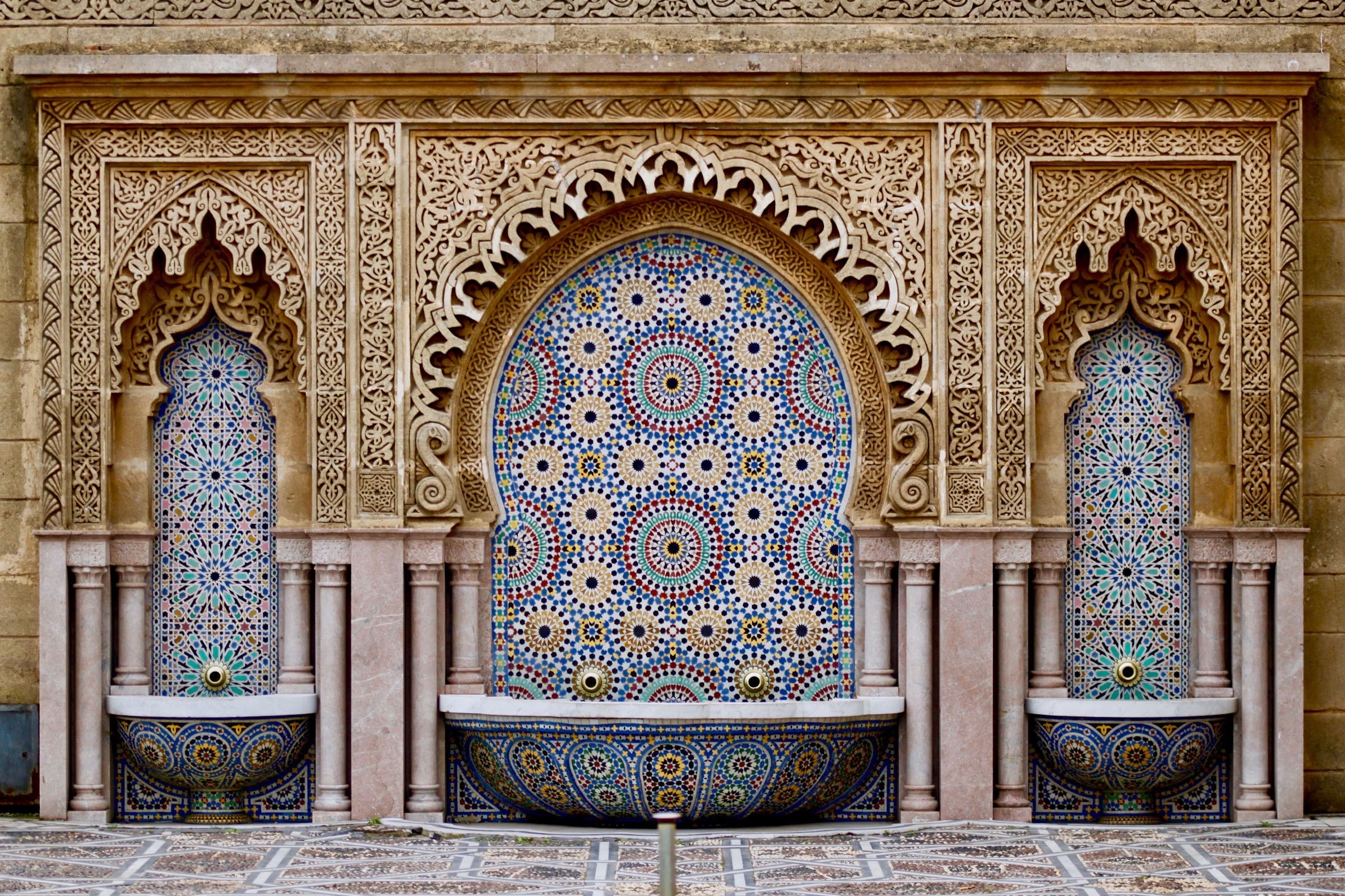 Ornate tiled fountains in Rabat, Morocco