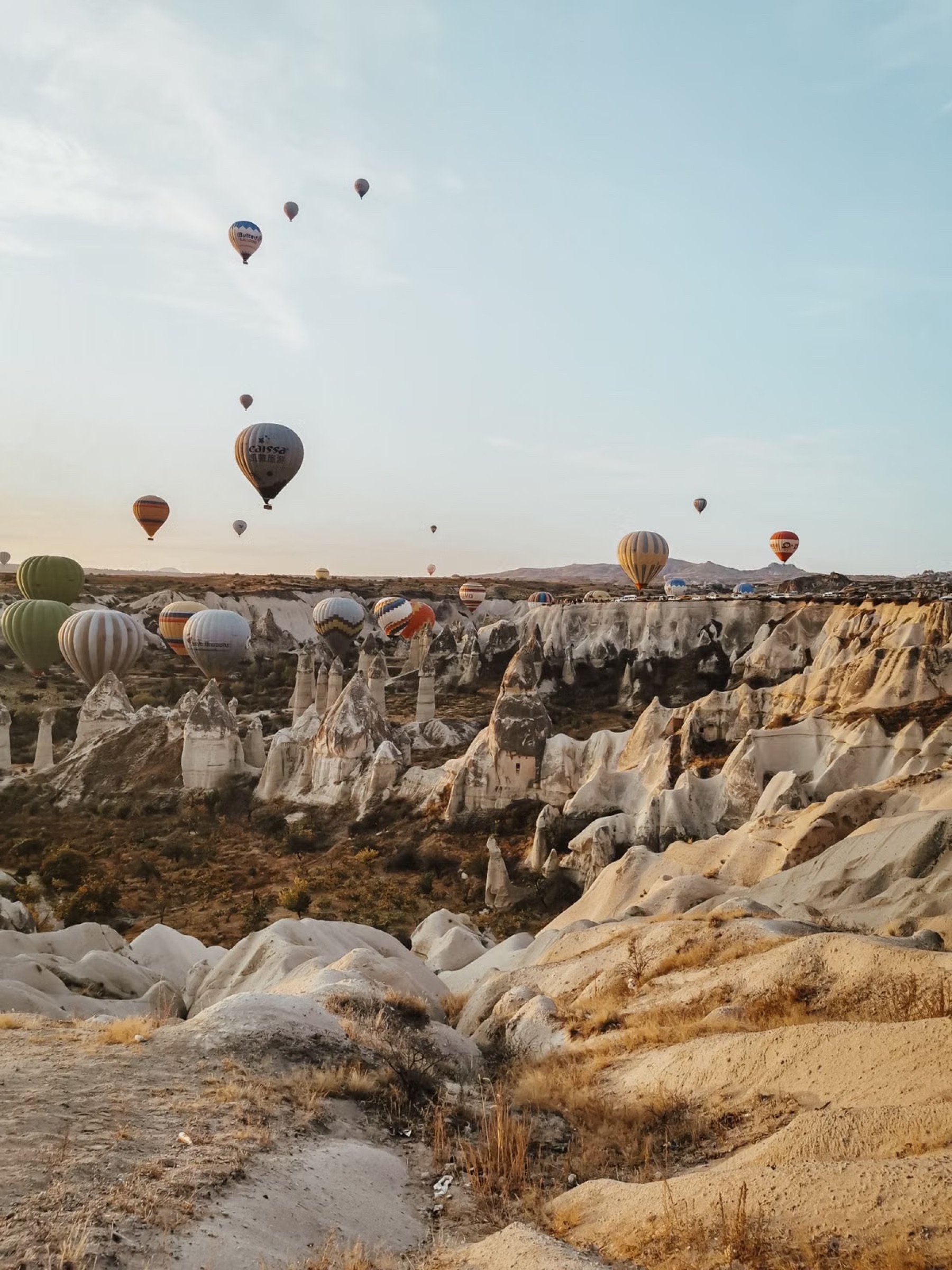Hot-air balloons above Cappadocia’s rock formations